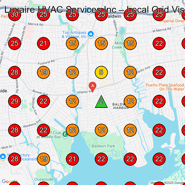 Luxaire HVAC Services Inc GeoGrid visibility map for Hvac Contractor in Baldwin
